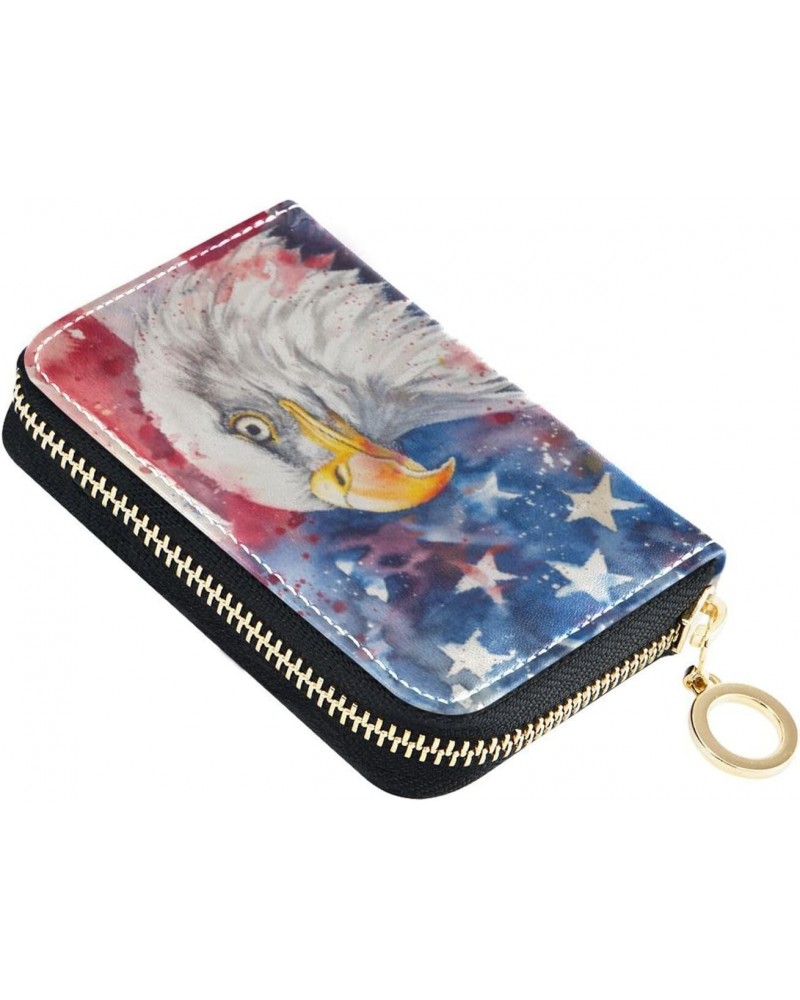 RFID Credit Card Holder American Usa Flag Leather With Zipper Card Case Wallet for Women Girls $9.49 Wallets