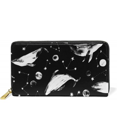 Green Frog With Full Moon Leather Long Wallet Organizer with Zipper Purse Clutch Bag for Women Men 4.13"(L) x 7.48"(W) Multi ...