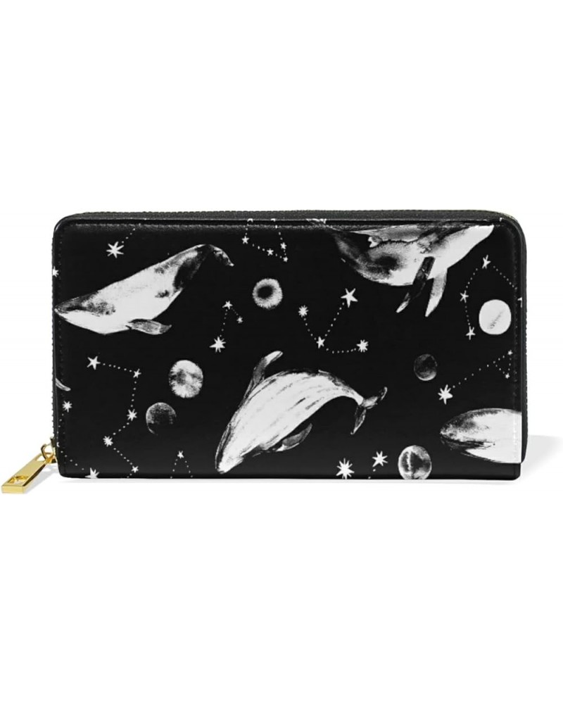 Green Frog With Full Moon Leather Long Wallet Organizer with Zipper Purse Clutch Bag for Women Men 4.13"(L) x 7.48"(W) Multi ...