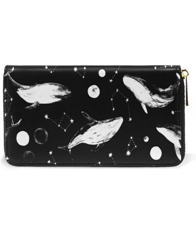 Green Frog With Full Moon Leather Long Wallet Organizer with Zipper Purse Clutch Bag for Women Men 4.13"(L) x 7.48"(W) Multi ...