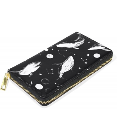 Green Frog With Full Moon Leather Long Wallet Organizer with Zipper Purse Clutch Bag for Women Men 4.13"(L) x 7.48"(W) Multi ...