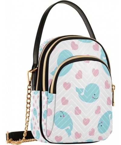 Whale and Hearts Crossbody Handbags for Women Casual Leather Shoulder Phone Purse $11.96 Crossbody Bags