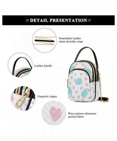 Whale and Hearts Crossbody Handbags for Women Casual Leather Shoulder Phone Purse $11.96 Crossbody Bags