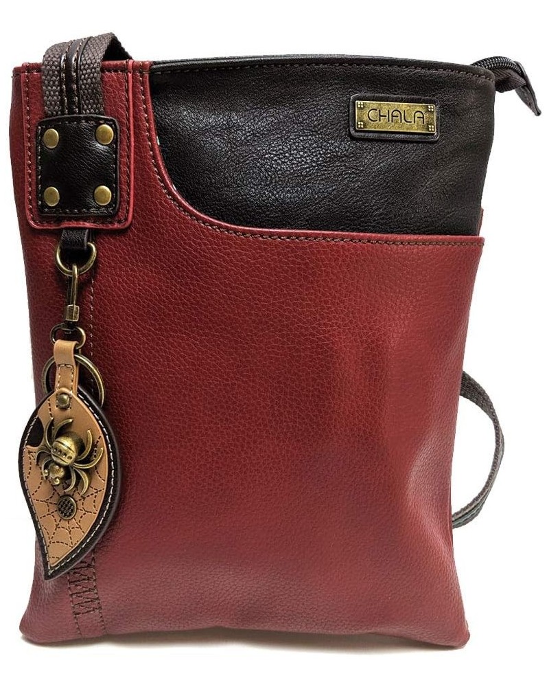 SWING Pack Small Cross-Body Purse with Metal Mini Keychain Burgundy- Bronze Spider $25.76 Crossbody Bags