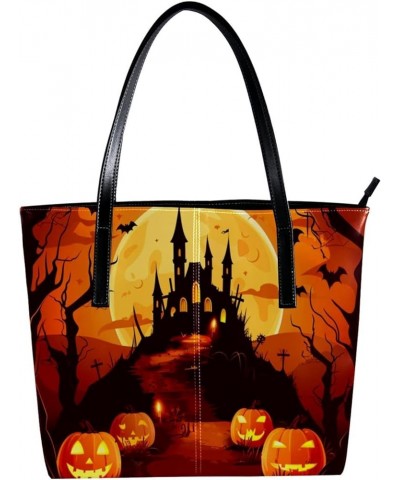 Tote Bag for Women, Large Tote Bags for Women, Tote Bag with Zipper, Halloween Pumpkin Bat Cartoon, Womens Tote Bag Design 10...