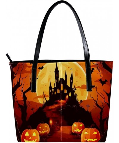 Tote Bag for Women, Large Tote Bags for Women, Tote Bag with Zipper, Halloween Pumpkin Bat Cartoon, Womens Tote Bag Design 10...