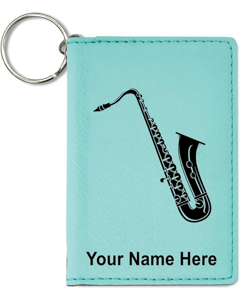 ID Holder Wallet, Saxophone, Personalized Engraving Included (Black with Silver) Teal $15.67 Wallets