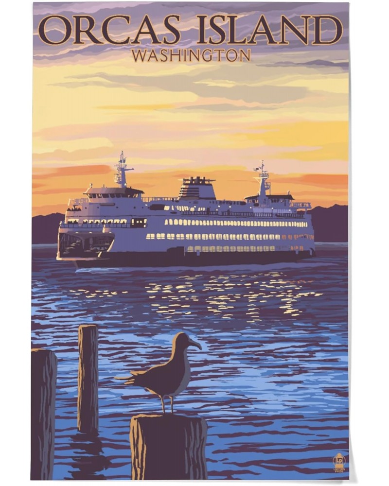 Orcas Island, Washington, Ferry Sunset and Gull (36x54 Giclee Gallery Art Print, Vivid Textured Wall Decor) $36.00 Totes