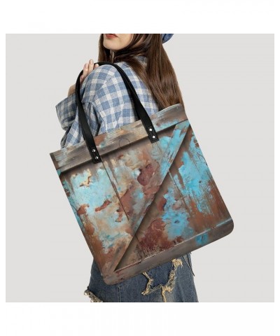 Primitive Western Country Barnwood Door Rustic Turquoise Women Tote Bags Top Handle Satchel Handbags PU Faux Leather Tassel S...