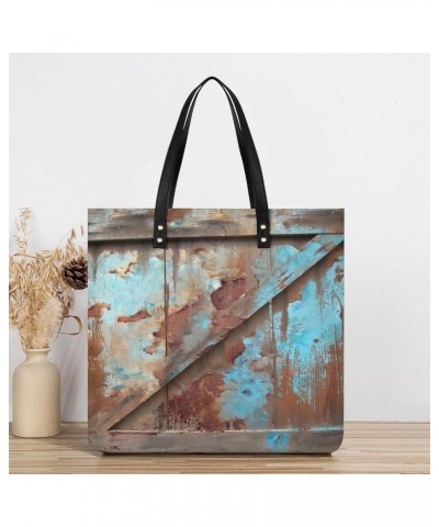 Primitive Western Country Barnwood Door Rustic Turquoise Women Tote Bags Top Handle Satchel Handbags PU Faux Leather Tassel S...