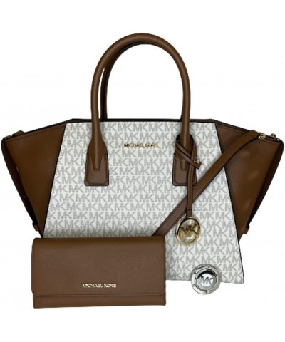 MICHAEL Avril Large Top-Zip Satchel bundled with Trifold Wallet Purse Hook (Signature MK Vanilla/Luggage) $88.03 Satchels