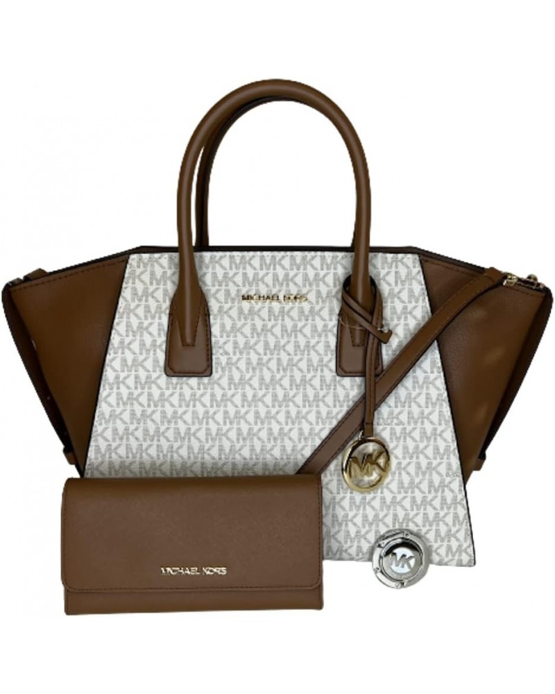 MICHAEL Avril Large Top-Zip Satchel bundled with Trifold Wallet Purse Hook (Signature MK Vanilla/Luggage) $88.03 Satchels