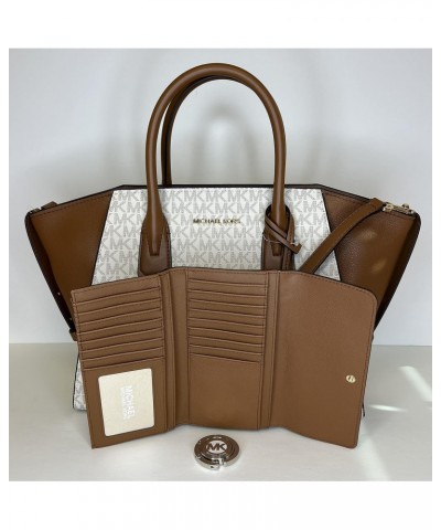 MICHAEL Avril Large Top-Zip Satchel bundled with Trifold Wallet Purse Hook (Signature MK Vanilla/Luggage) $88.03 Satchels