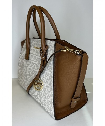 MICHAEL Avril Large Top-Zip Satchel bundled with Trifold Wallet Purse Hook (Signature MK Vanilla/Luggage) $88.03 Satchels