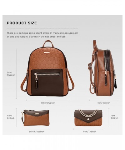 3Pcs Vegan Leather Backpack Set, Crossbody Bag, Shoulder Bags, Clutch for Women Lady Model HB014 (Brown) Brown $18.87 Backpacks