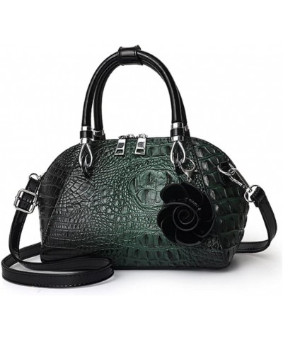 Women Crocodile Pattern Rose Pendant Tote Bag Retro Seashell Handbag Crossbody Bag Dark Green $17.99 Totes