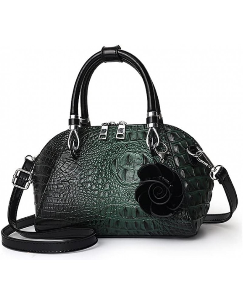 Women Crocodile Pattern Rose Pendant Tote Bag Retro Seashell Handbag Crossbody Bag Dark Green $17.99 Totes