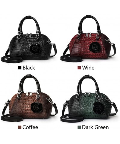 Women Crocodile Pattern Rose Pendant Tote Bag Retro Seashell Handbag Crossbody Bag Dark Green $17.99 Totes