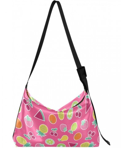 Pink Tropical Fruits Boys Travel Crossbody Bags Waterproof Womens Bags Crossbody Over The Shoulder Bag $14.52 Hobo Bags