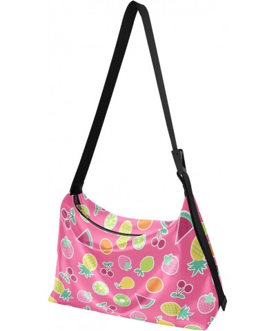 Pink Tropical Fruits Boys Travel Crossbody Bags Waterproof Womens Bags Crossbody Over The Shoulder Bag $14.52 Hobo Bags