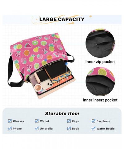 Pink Tropical Fruits Boys Travel Crossbody Bags Waterproof Womens Bags Crossbody Over The Shoulder Bag $14.52 Hobo Bags