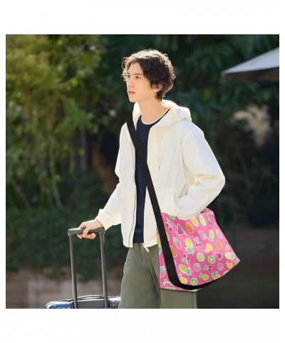 Pink Tropical Fruits Boys Travel Crossbody Bags Waterproof Womens Bags Crossbody Over The Shoulder Bag $14.52 Hobo Bags