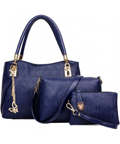 Women Handbag Purses Set Pattern Shoulder Bag Crossbody Wallet PU Leather Tote Bag 3PCS Set Blue $50.92 Totes