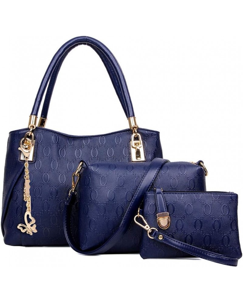 Women Handbag Purses Set Pattern Shoulder Bag Crossbody Wallet PU Leather Tote Bag 3PCS Set Blue $50.92 Totes