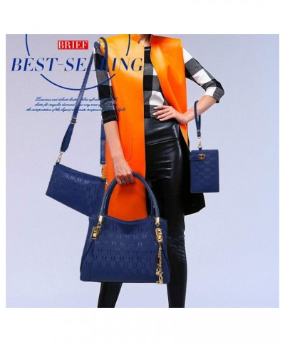 Women Handbag Purses Set Pattern Shoulder Bag Crossbody Wallet PU Leather Tote Bag 3PCS Set Blue $50.92 Totes