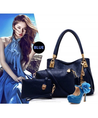 Women Handbag Purses Set Pattern Shoulder Bag Crossbody Wallet PU Leather Tote Bag 3PCS Set Blue $50.92 Totes