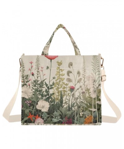 Herbal Wildflowers Corduroy Tote Bag for Women Hobo Crossbody Bag Purse Stylish Shoulder Handbag Messenger Bags, S $10.10 Totes