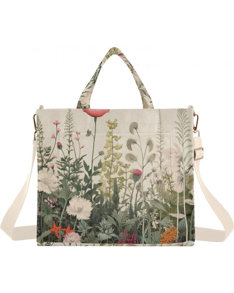 Herbal Wildflowers Corduroy Tote Bag for Women Hobo Crossbody Bag Purse Stylish Shoulder Handbag Messenger Bags, S $10.10 Totes