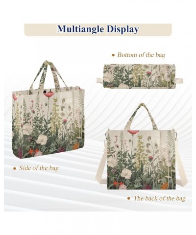 Herbal Wildflowers Corduroy Tote Bag for Women Hobo Crossbody Bag Purse Stylish Shoulder Handbag Messenger Bags, S $10.10 Totes