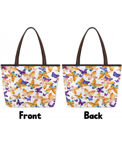 Butterfly Purple Orange Large Tote Bag For Women Shoulder Handbags with Zippper Top Handle Satchel Bags for Shopping Travel G...