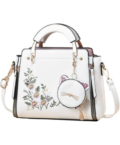 Women's Printed Embroidered Small Handbag And Purse Cute Mini Top Handle Satchel Shoulder Bags Leather Tote Bag Beige $18.71 ...