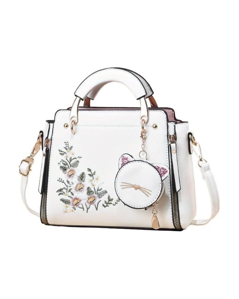 Women's Printed Embroidered Small Handbag And Purse Cute Mini Top Handle Satchel Shoulder Bags Leather Tote Bag Beige $18.71 ...