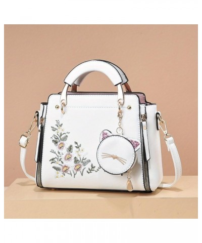 Women's Printed Embroidered Small Handbag And Purse Cute Mini Top Handle Satchel Shoulder Bags Leather Tote Bag Beige $18.71 ...