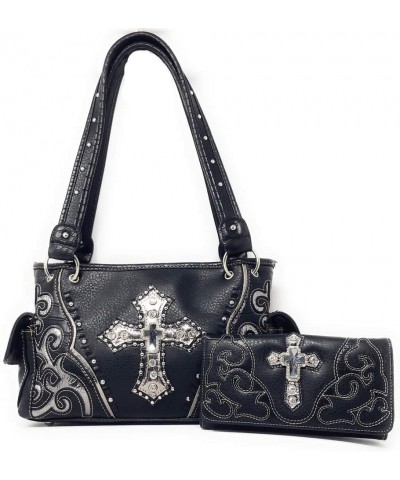 Laser Cut Premium Rhinestone Cross Western Embroidered Concealed Carry Handbag/Matching Wallet in 6 Color Black $29.02 Should...