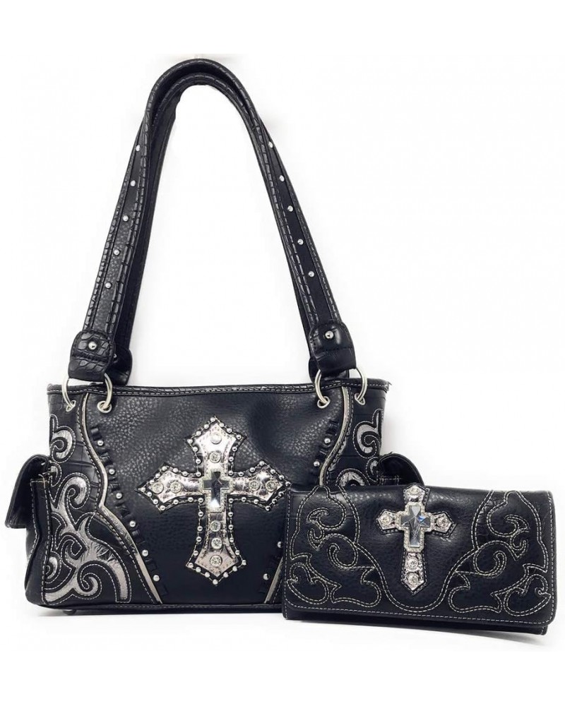 Laser Cut Premium Rhinestone Cross Western Embroidered Concealed Carry Handbag/Matching Wallet in 6 Color Black $29.02 Should...