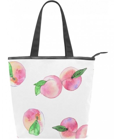 Tote Handbag for Women Tote Bag, Watercolor Peaches Leaves Canvas + leather Shoulder Bag, Hobo bag, Satchel Purse(226rh7c) $1...