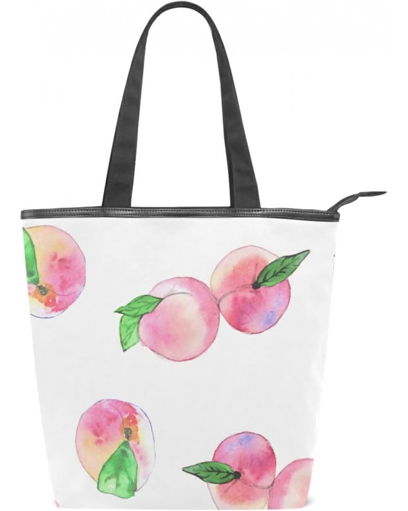 Tote Handbag for Women Tote Bag, Watercolor Peaches Leaves Canvas + leather Shoulder Bag, Hobo bag, Satchel Purse(226rh7c) $1...