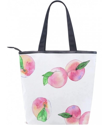 Tote Handbag for Women Tote Bag, Watercolor Peaches Leaves Canvas + leather Shoulder Bag, Hobo bag, Satchel Purse(226rh7c) $1...