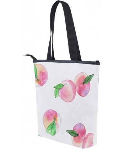 Tote Handbag for Women Tote Bag, Watercolor Peaches Leaves Canvas + leather Shoulder Bag, Hobo bag, Satchel Purse(226rh7c) $1...