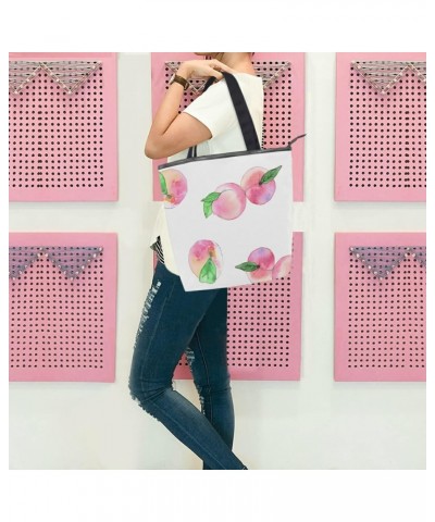 Tote Handbag for Women Tote Bag, Watercolor Peaches Leaves Canvas + leather Shoulder Bag, Hobo bag, Satchel Purse(226rh7c) $1...