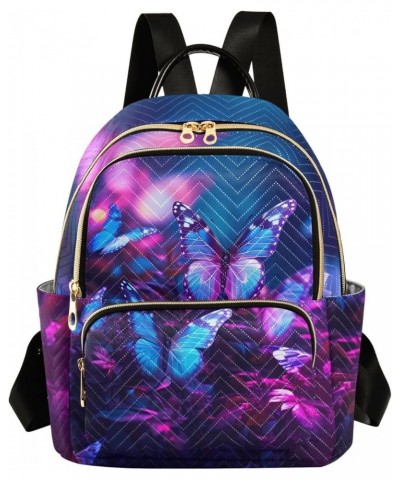 Blue-purple Butterfly Fashion Travel Backpack for Women Multi Pockets Lightweight Purse for Women-M Multicolor Small $17.50 B...