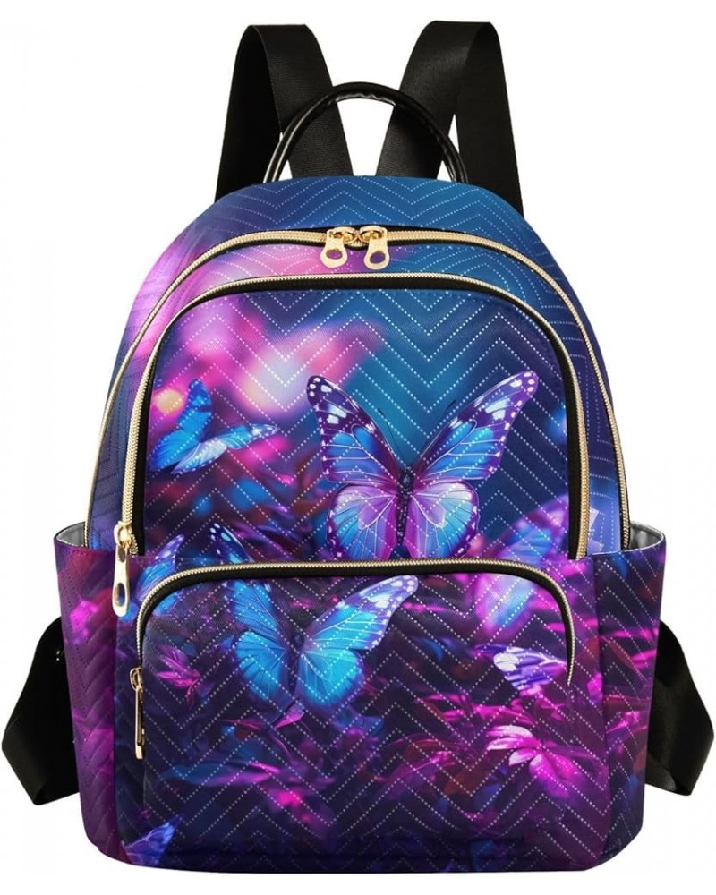 Blue-purple Butterfly Fashion Travel Backpack for Women Multi Pockets Lightweight Purse for Women-M Multicolor Small $17.50 B...