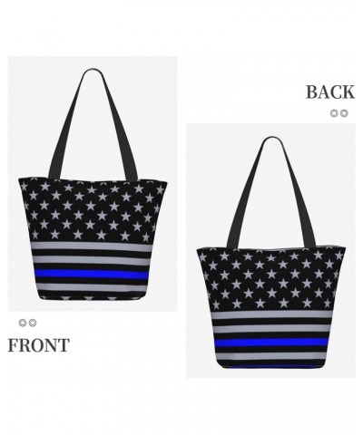 Women Shoulder Bag Thin-Blue-Line-Flag-American Foldable Tote Bag With Zipper Closure Casual Shopping Purse Daily Bag $18.24 ...