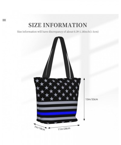 Women Shoulder Bag Thin-Blue-Line-Flag-American Foldable Tote Bag With Zipper Closure Casual Shopping Purse Daily Bag $18.24 ...