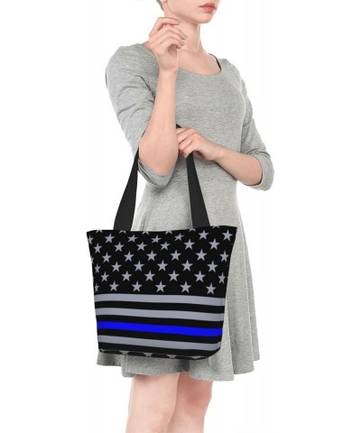 Women Shoulder Bag Thin-Blue-Line-Flag-American Foldable Tote Bag With Zipper Closure Casual Shopping Purse Daily Bag $18.24 ...