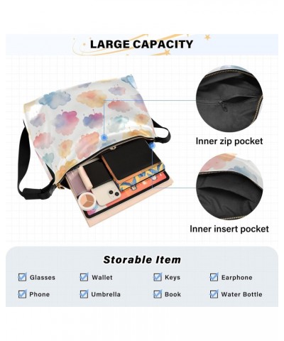 Cartoon Colorful Clouds Women Leather Handbags Hobo Leather Purse Women Shoulder Bag with Adjustable Shoulder Strap for Work ...